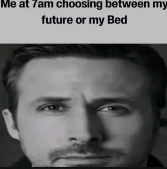 Me at 7am choosing between my future or my Bed