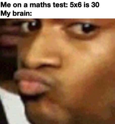 Me on a maths test: 5x6 is 30 / My brain