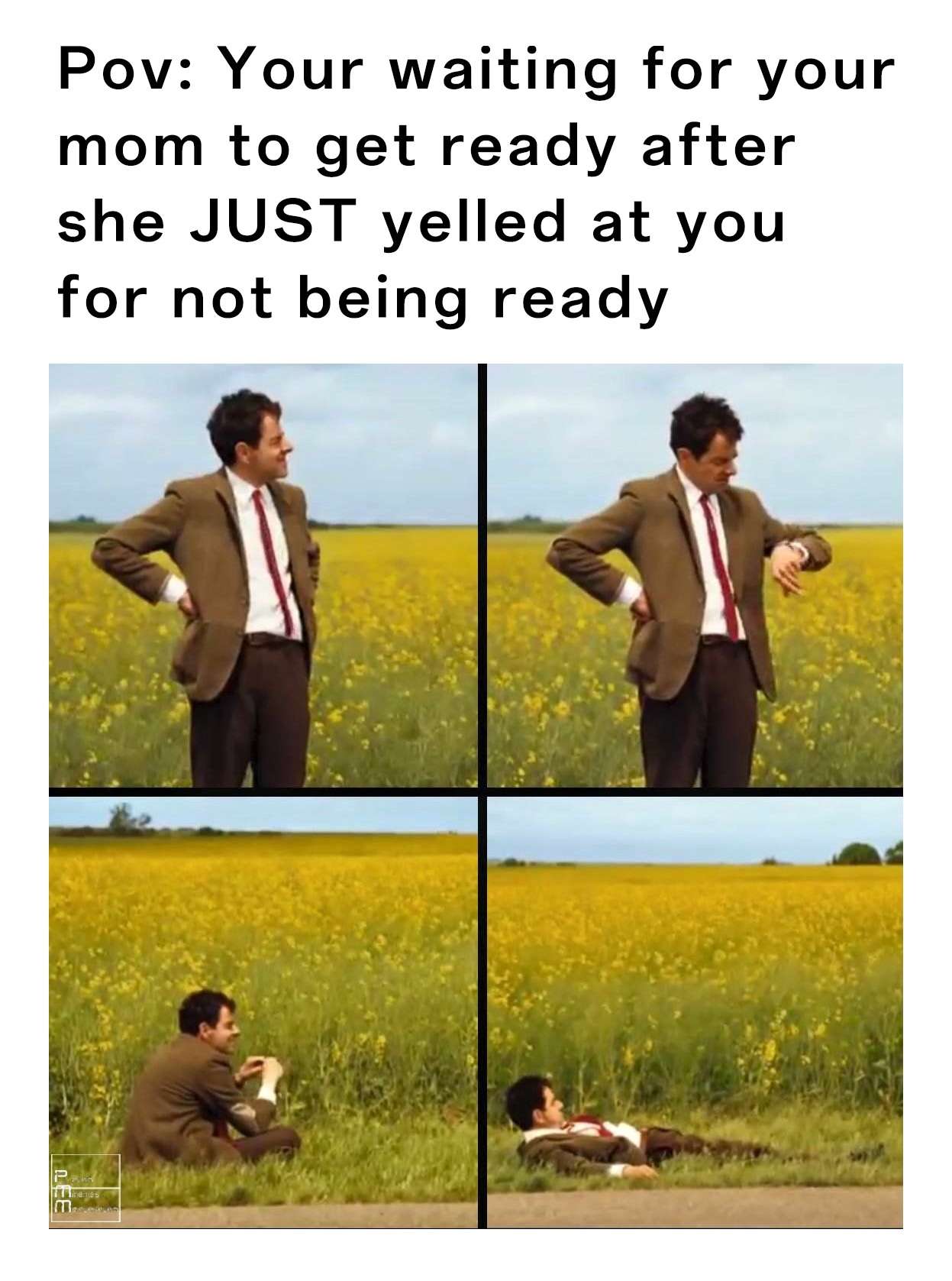 Mr.Bean Waiting meme wait for mom after yelled at