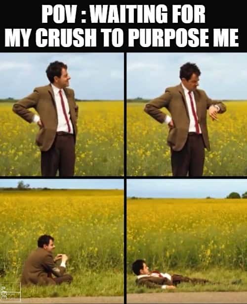 Mr.Bean Waiting meme for crush to purpose me
