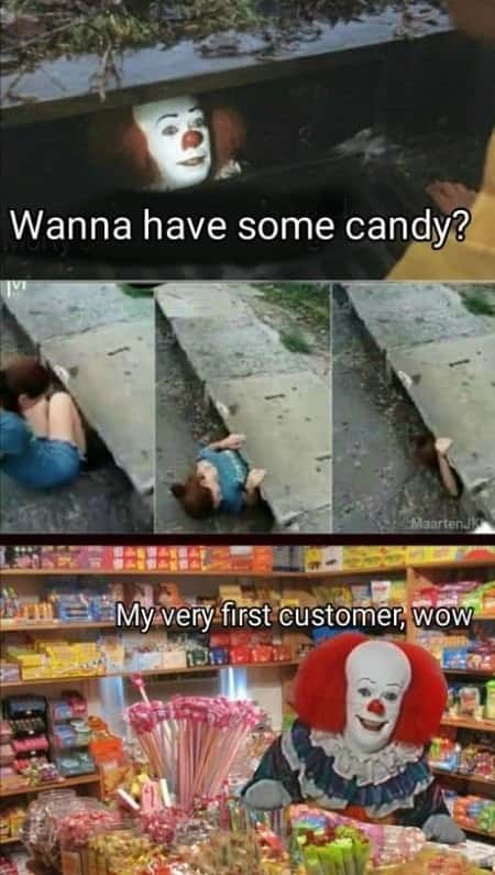 Pennywise in the sewer meme gets first candy customer