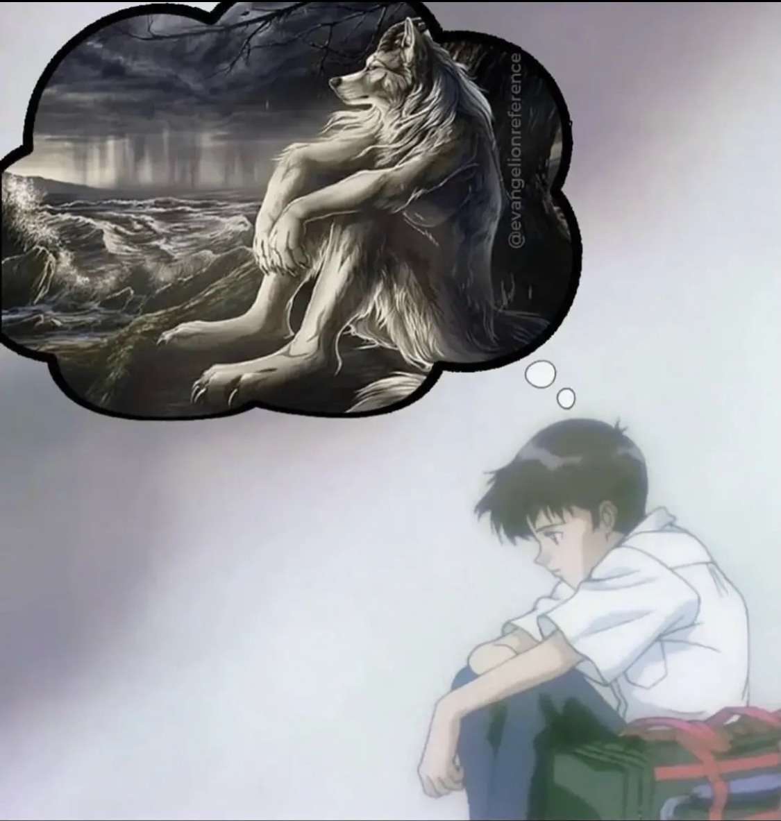 Sitting Wolf meme lonely sad vibe