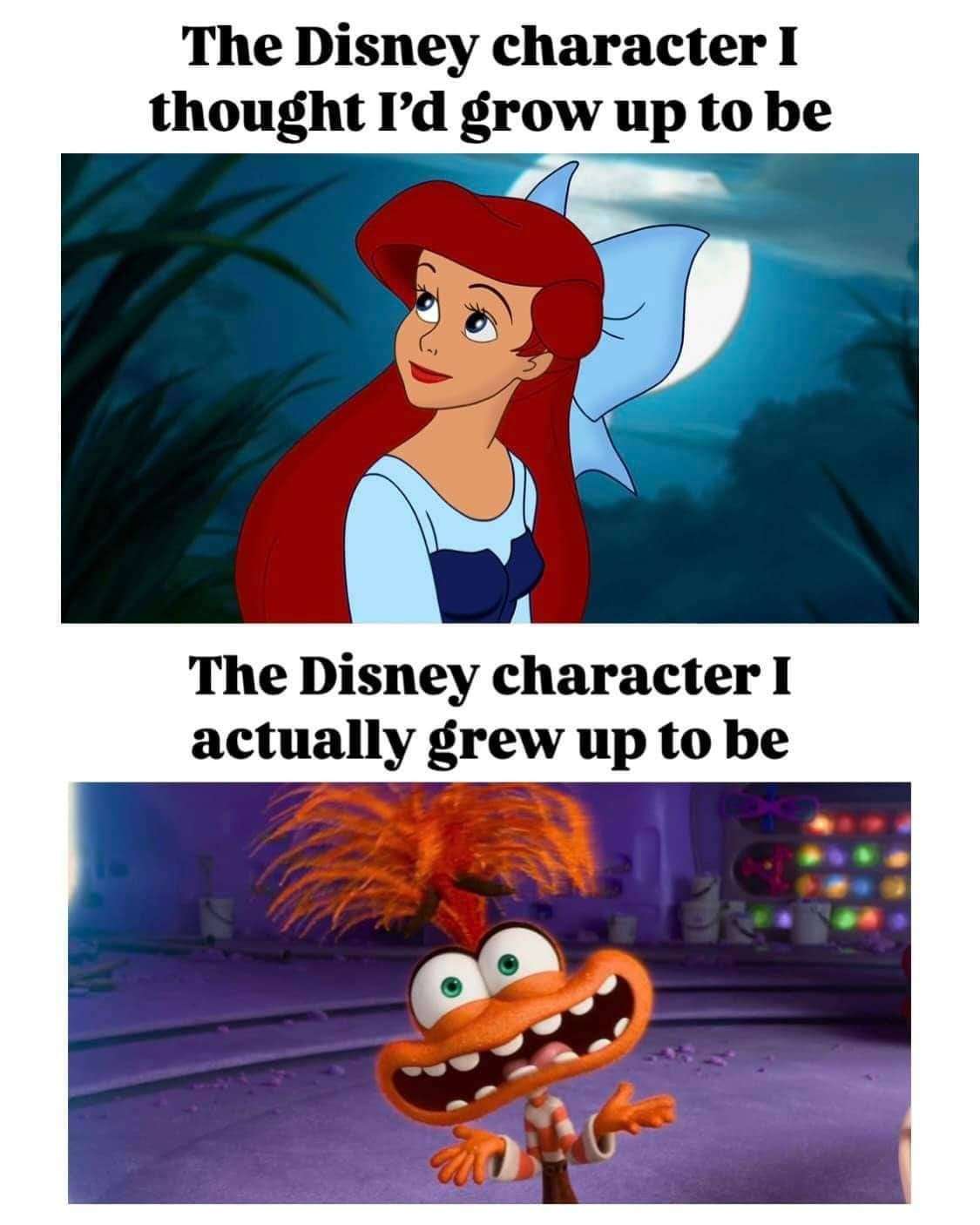 Ariel Meme: the disney character i thought i'd grow up to be vs actually
