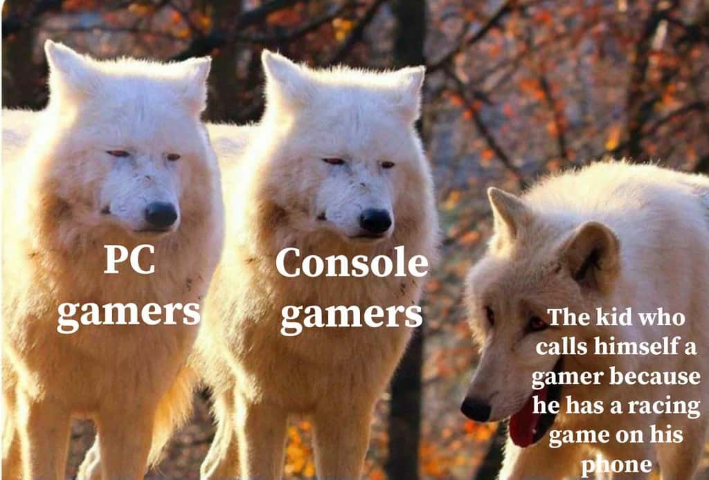Laughing Wolves meme judging casual phone gamer