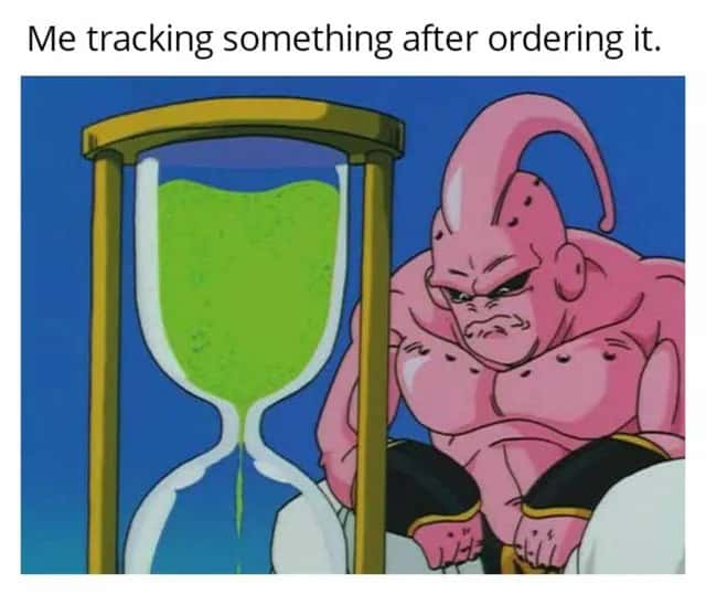 Majin buu waiting meme waiting for parcel