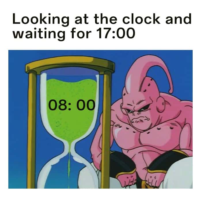Majin buu waiting meme for 17:00