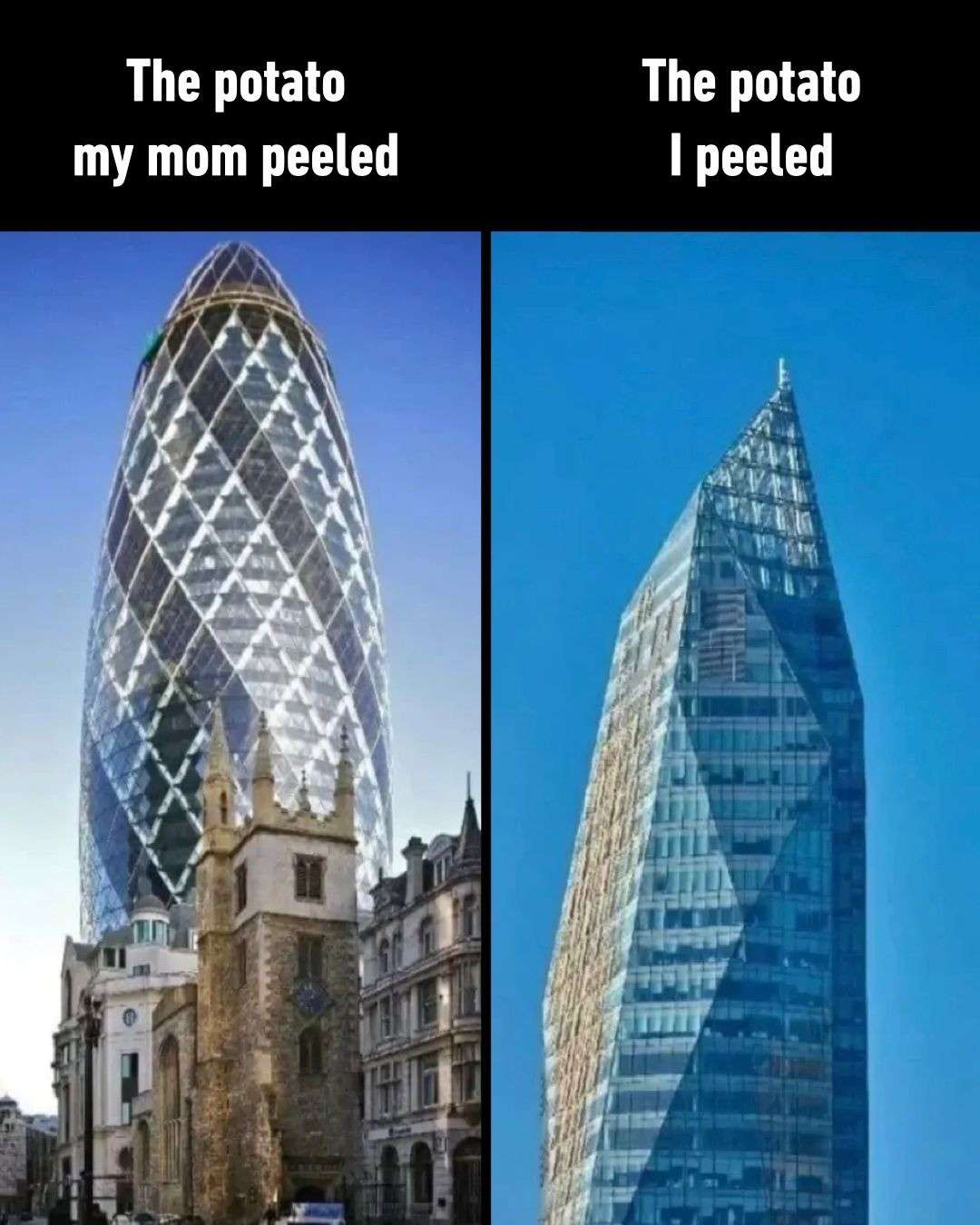The Potato My Mom Peeled Vs The Potato I Peeled Meme