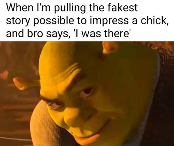 Shrek Meme: when pulling fakest story to impress chick bro says i was there
