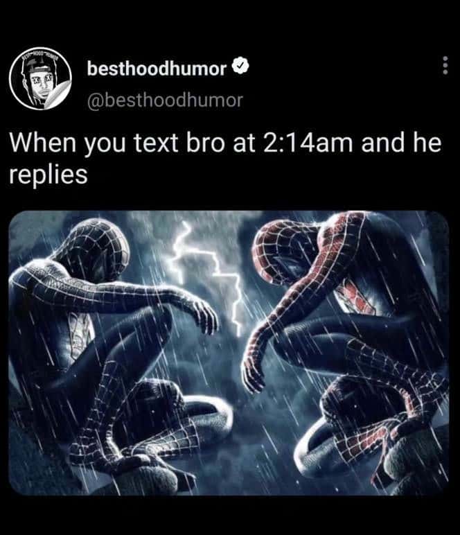 When you text bro at 2:14am and he replies