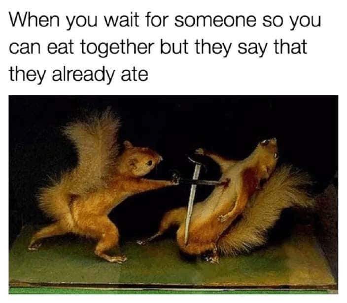 Food Meme: when you wait for someone so you can eat together but they say that they already ate.