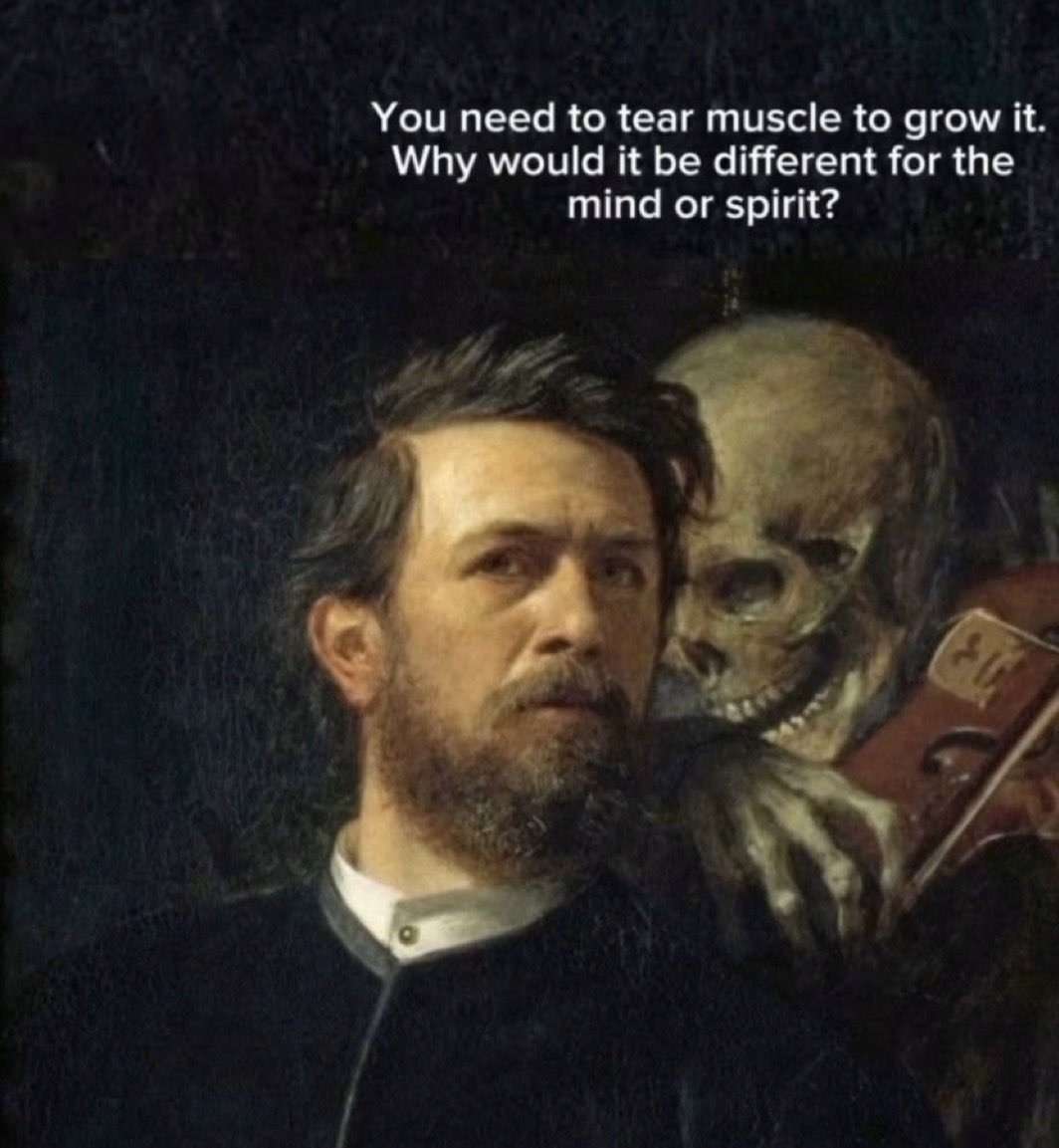 Classical Art Meme: Muscle Growth vs Mind Spirit Growth Philosophy