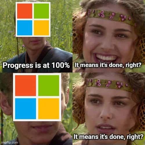 Progress is at 100% / It means it's done, right? / It means it's done, right?