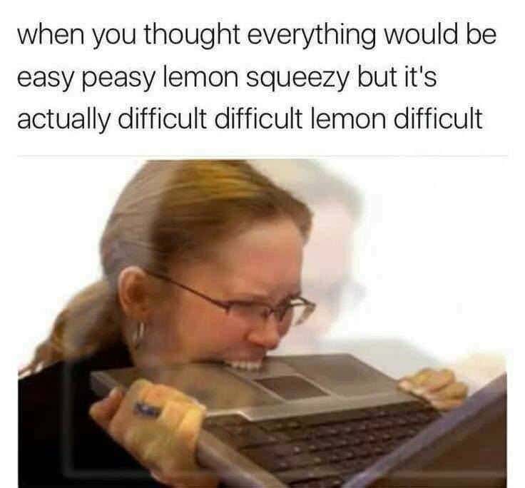 Frustration Meme: When you thought everything would be easy peasy lemon squeezy