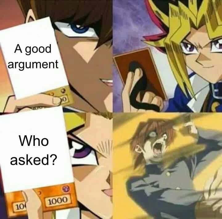 Yu-Gi-Oh! meme to dismiss unasked opinions online