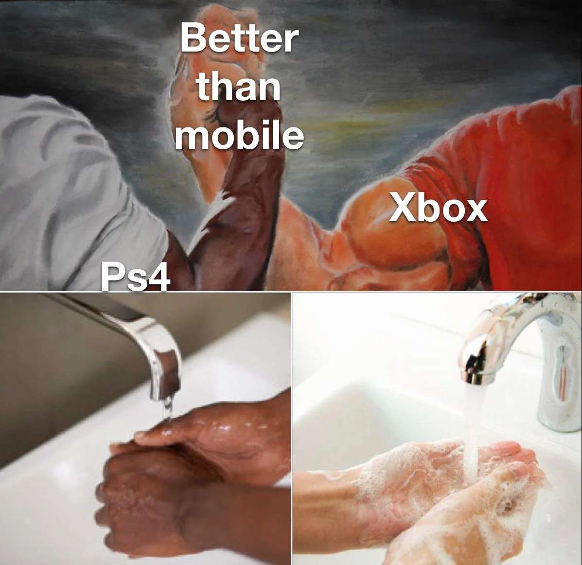 Ps4 vs xbox meme console comparison washing hands format