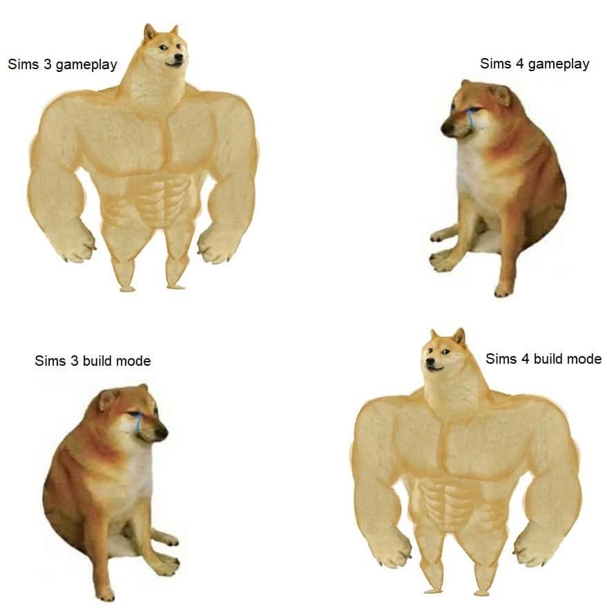 Buff doge vs cheems meme comparing sims 3 vs sims 4 gameplay and build mode Buff doge vs cheems meme comparing sims 3 vs sims 4 gameplay and build mode