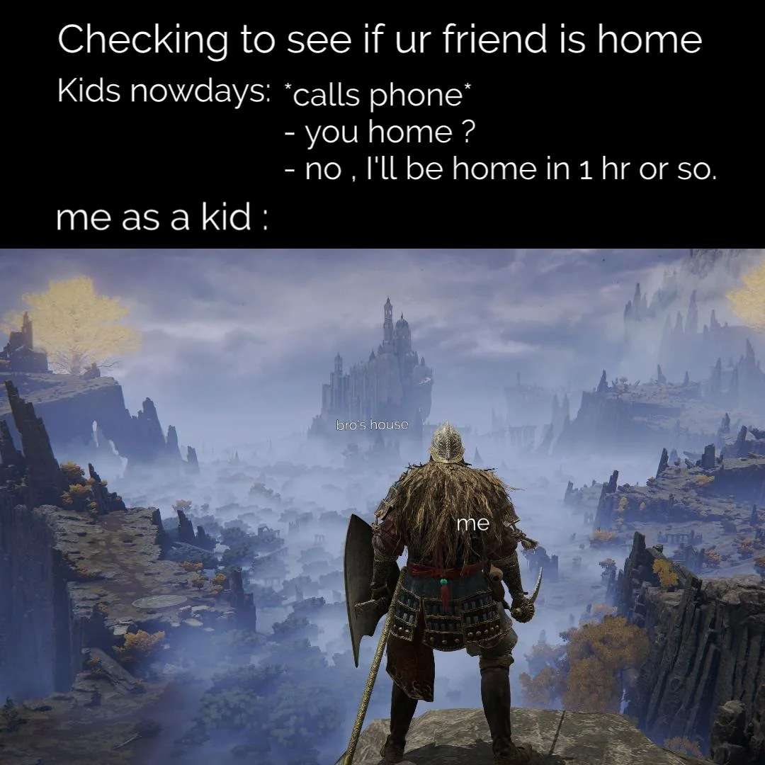Elden ring meme about how kids check if friends are home