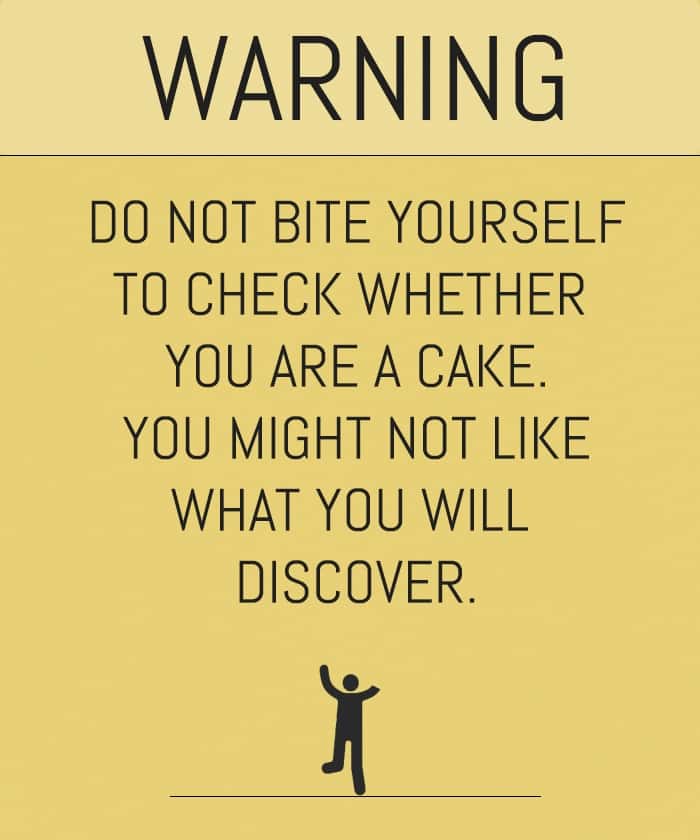 Funny warning sign meme about the cake illusion trend