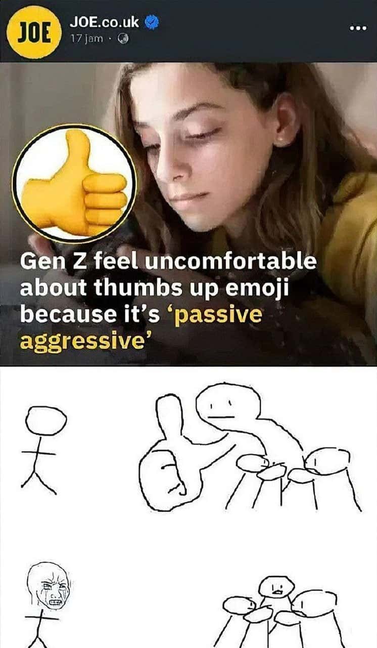 Funny thumbs up emoji meme gen z vs older generations