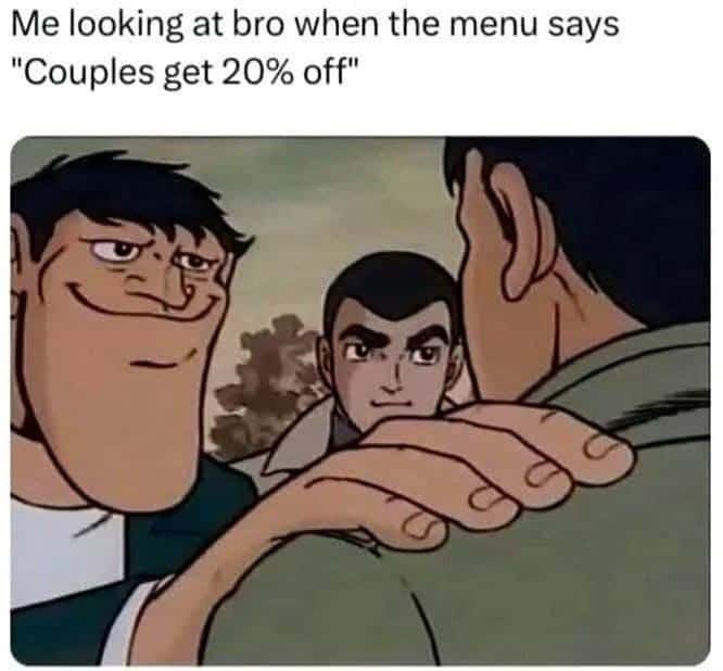 Akakichi no eleven meme when seeing couples discount offer at restaurant