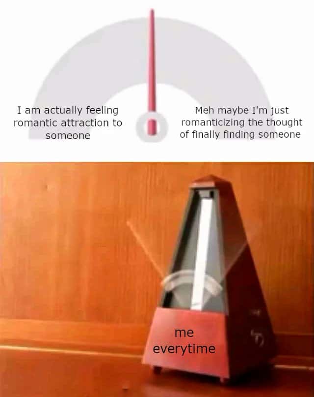 Metronome meme: me every time questioning romantic feelings