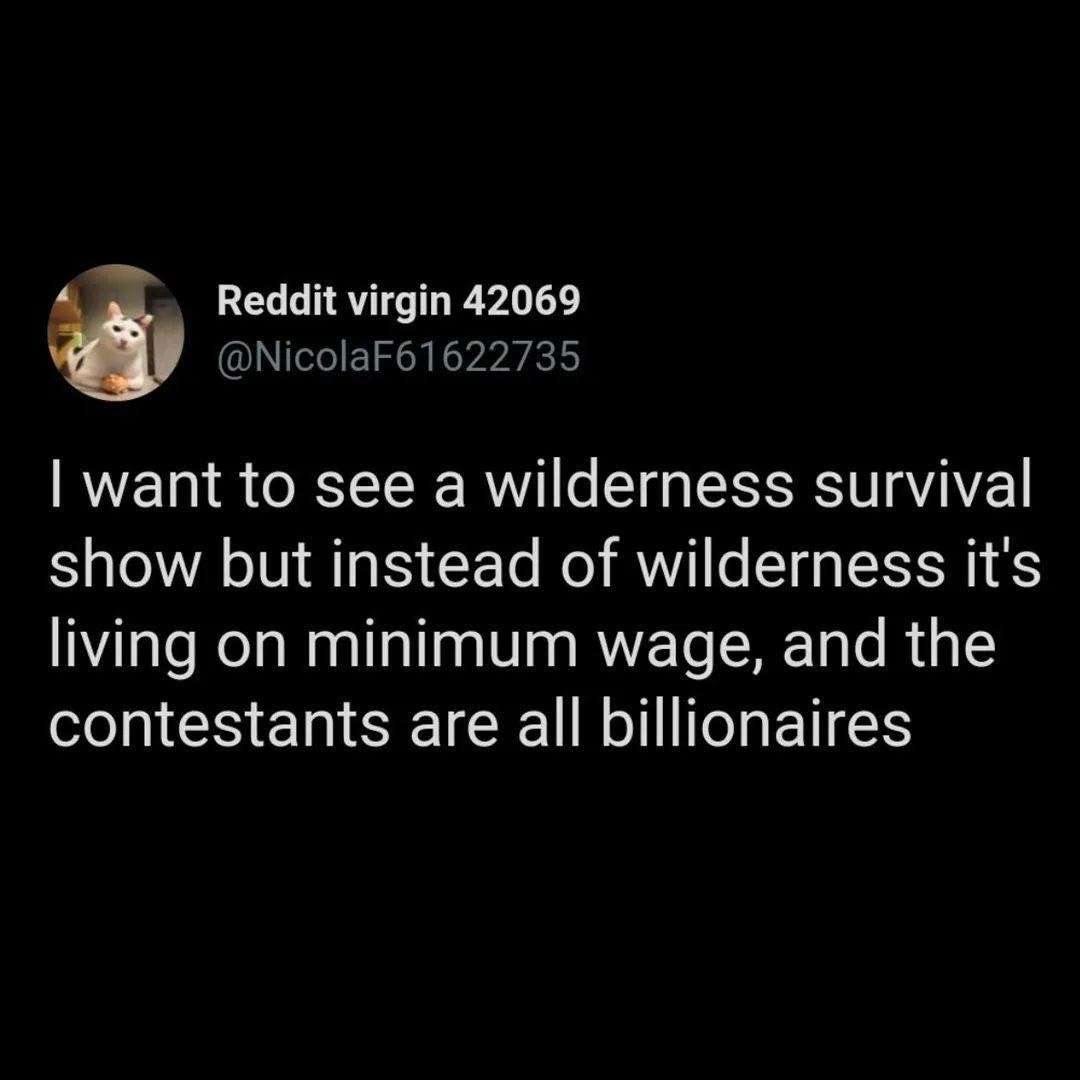 Funny survival show meme billionaires living on minimum wage