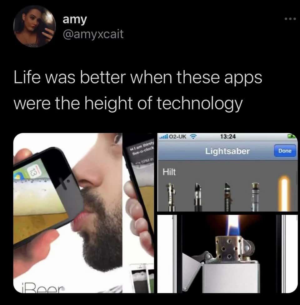 Nostalgic Early iPhone Apps Meme: iBeer, Lightsaber, and Zippo Lighter