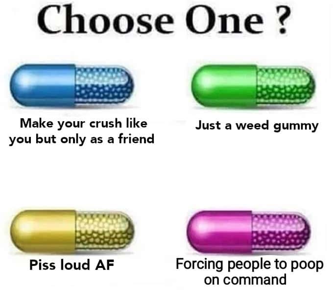 Funny choose one pill meme with useless superpower options