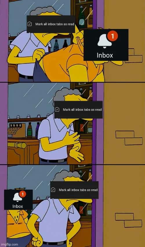 Simpsons bar meme hiding from unread inbox notifications