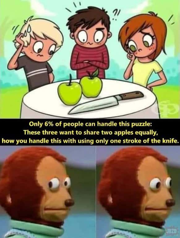 Monkey Puppet meme stumped by apple puzzle Monkey Puppet meme stumped by apple puzzle