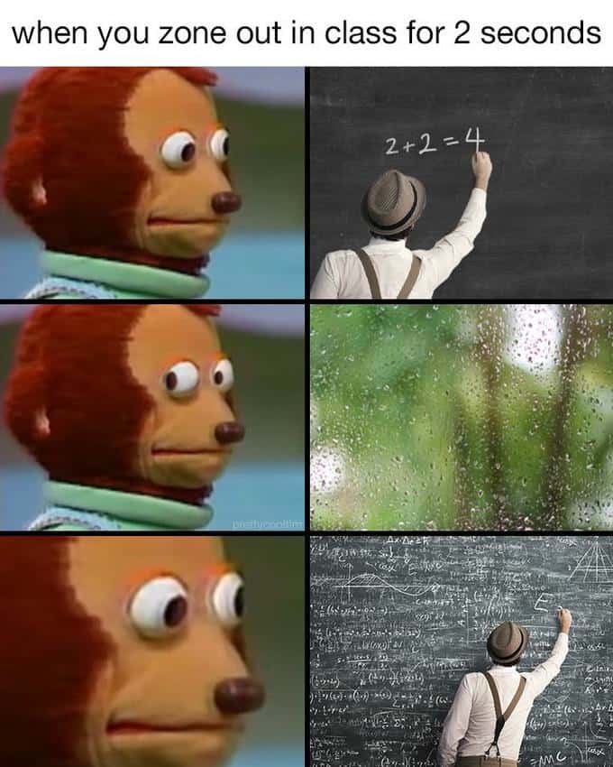 Monkey Puppet meme zoned out in class for 2 seconds Monkey Puppet meme zoned out in class for 2 seconds