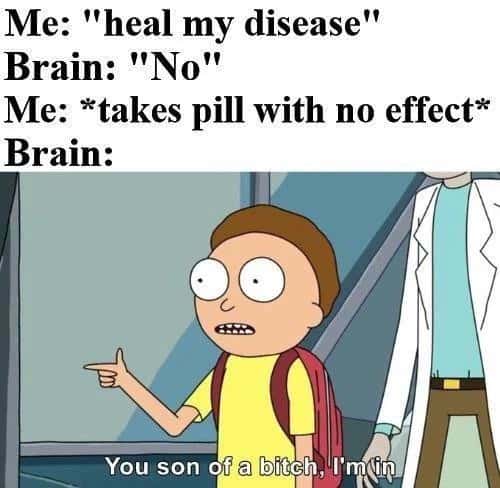 Funny Mental Health Meme: Brain's Chaotic Response