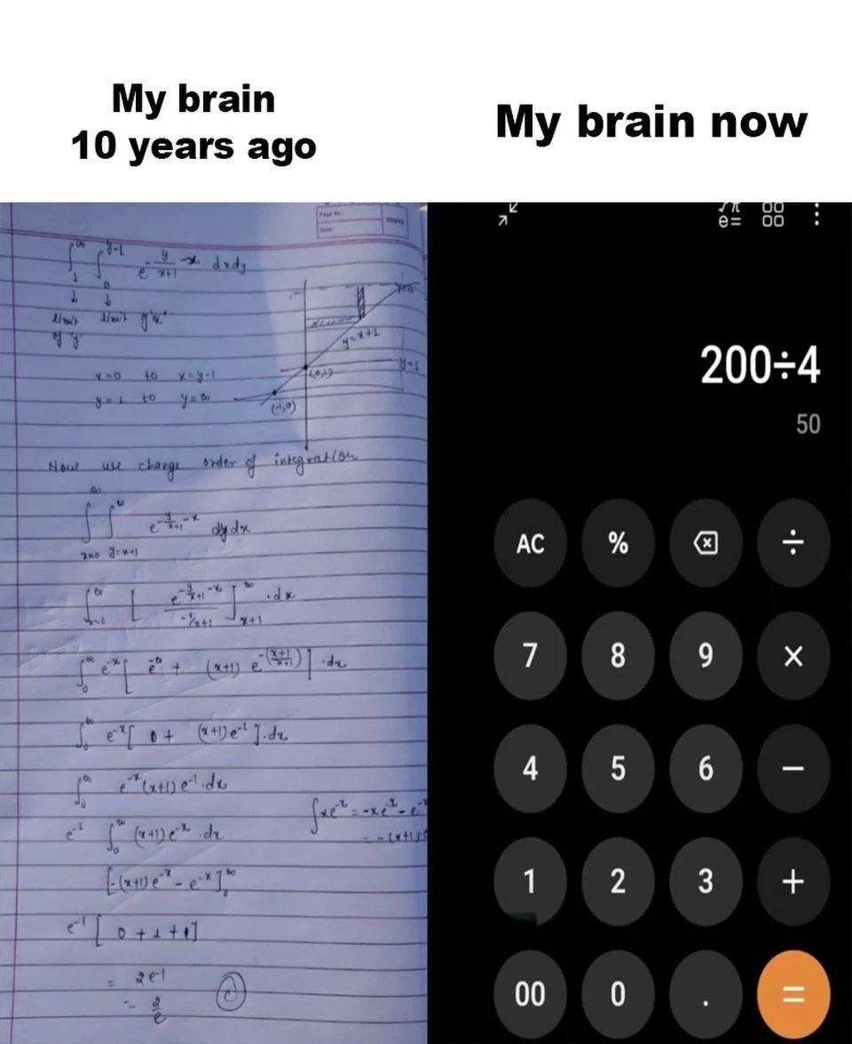 Math Meme: 10 Years Ago Brain Vs Current Brain