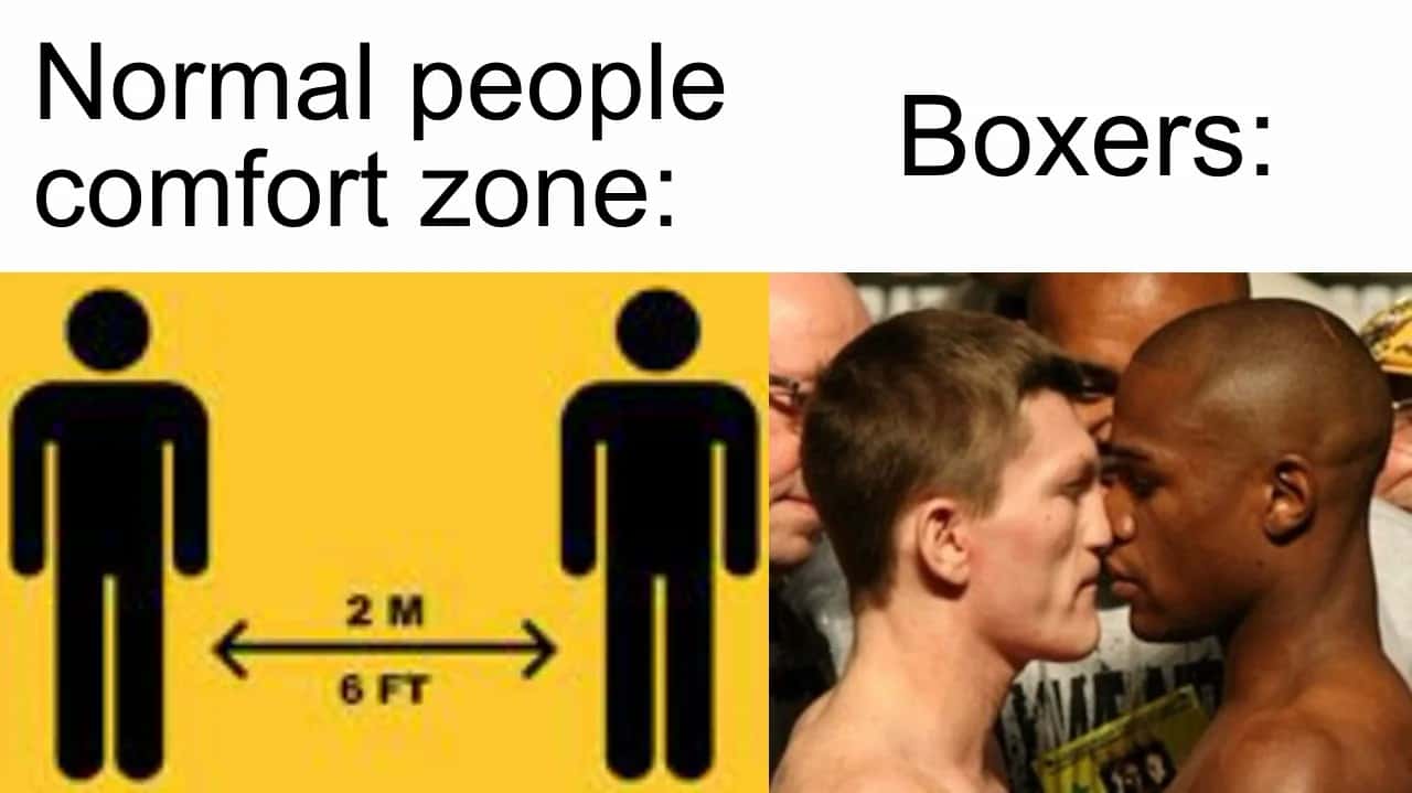 Boxing stare down meme vs social distancing 2 meters rule