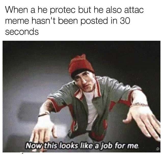 Now This Looks Like a Job For Me: Eminem meme for meme lords posting he protec