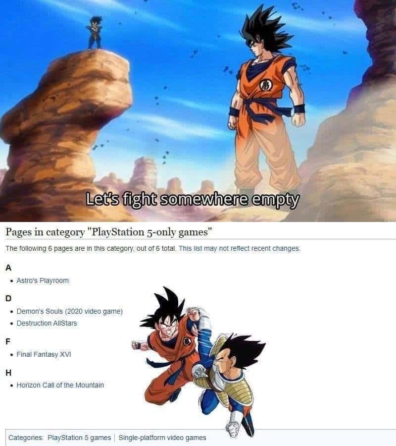 Let's fight somewhere empty meme: Goku vs PS5-only games list