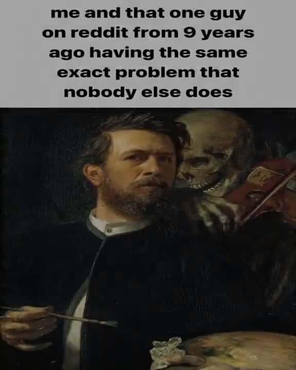 Skeleton whispering in man's ear meme sharing rare reddit problem