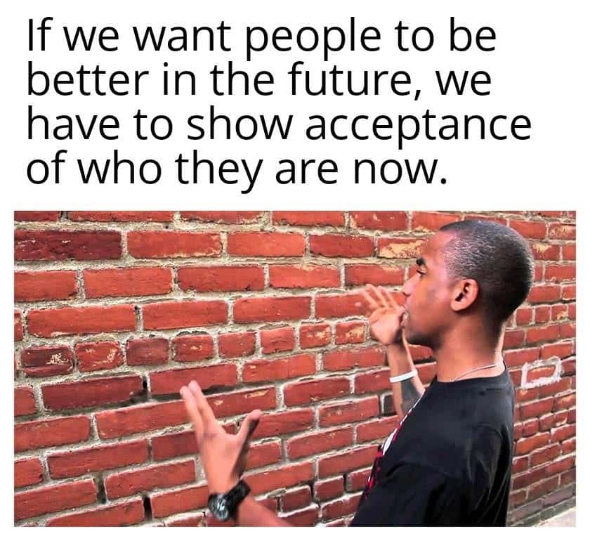 Talking to a brick wall: Motivational meme about acceptance for future change Talking to a brick wall: Motivational meme about acceptance for future change