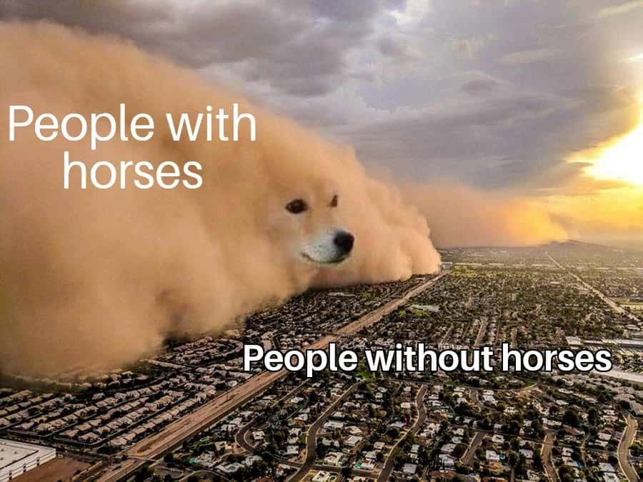 Dust Storm Dog: People With Horses As A Giant Dog Sandstorm Meme