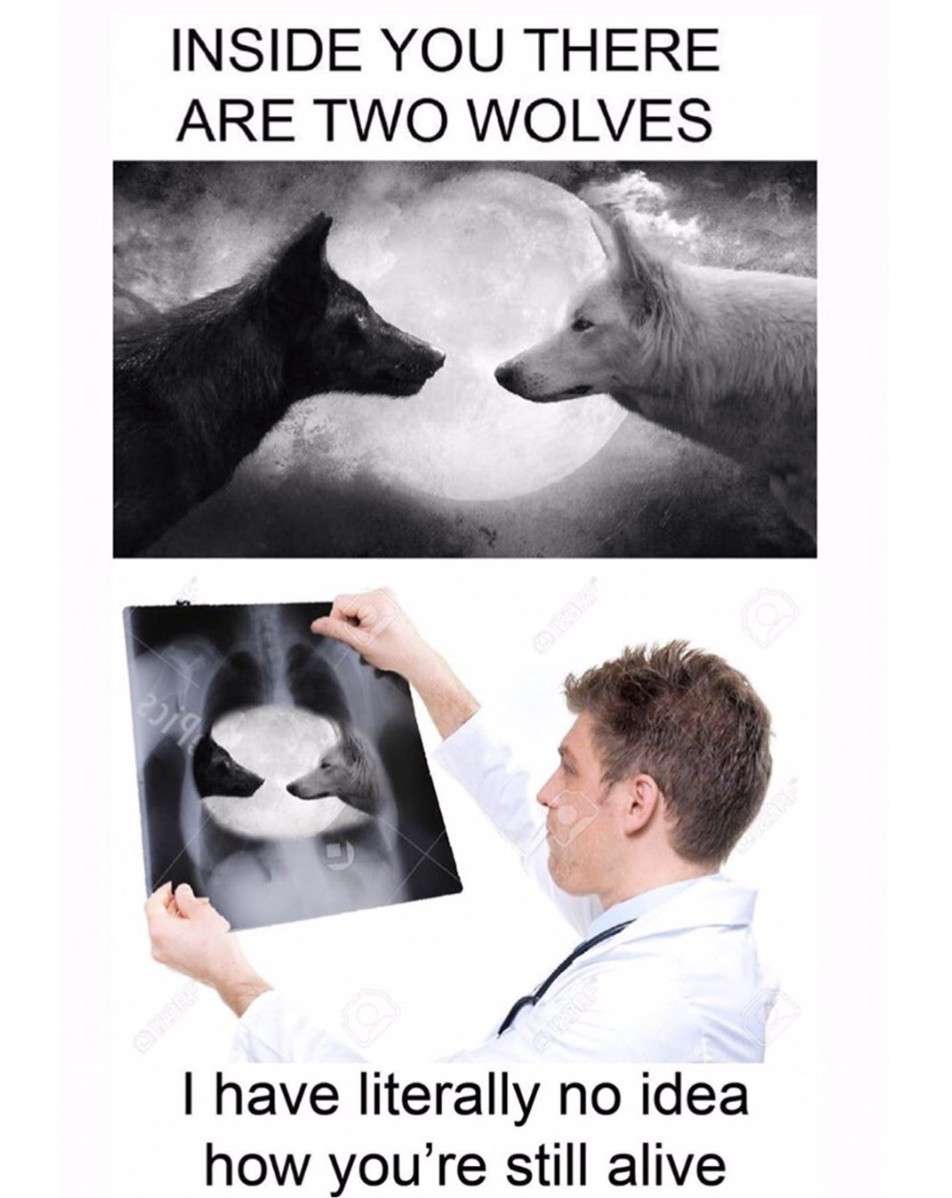 Two Wolves Inside You: X-Ray Doctor Survival Joke Two Wolves Inside You: X-Ray Doctor Survival Joke