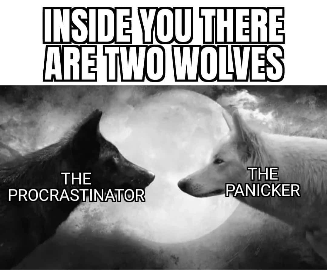 Two Wolves Inside You: Procrastinator Vs Panicker Relatable Battle Two Wolves Inside You: Procrastinator Vs Panicker Relatable Battle