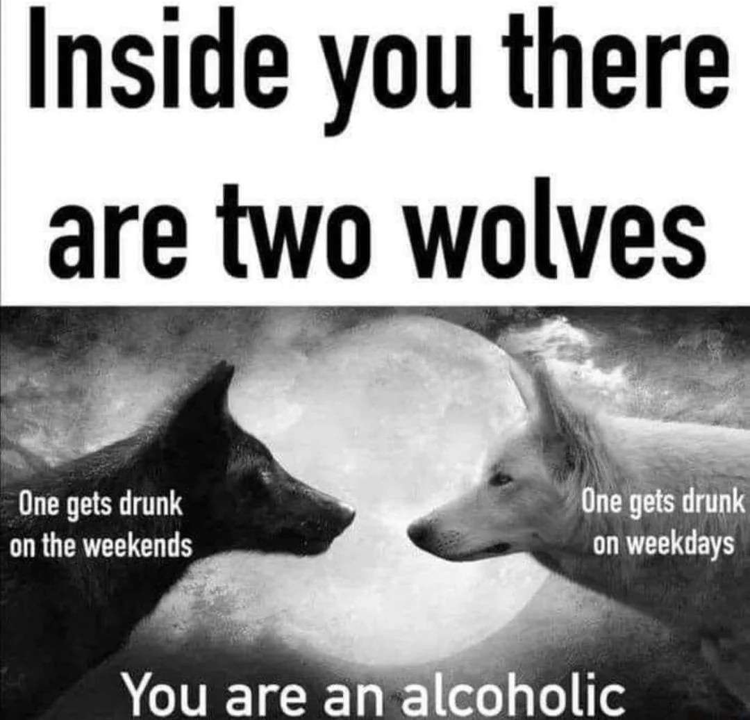 Two Wolves Inside You: Weekend Vs Weekday Drinking Alcoholic Twist Two Wolves Inside You: Weekend Vs Weekday Drinking Alcoholic Twist
