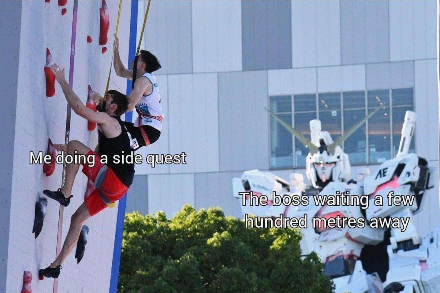 Gundam boss meme about doing side quests instead of main story