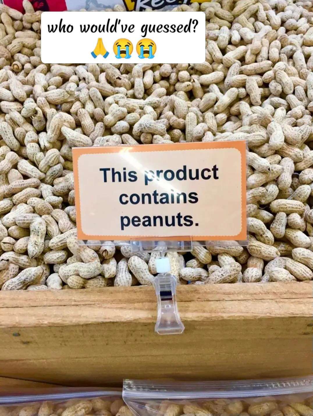 Peanut Meme: "This Product Contains Peanuts" Sign Joke