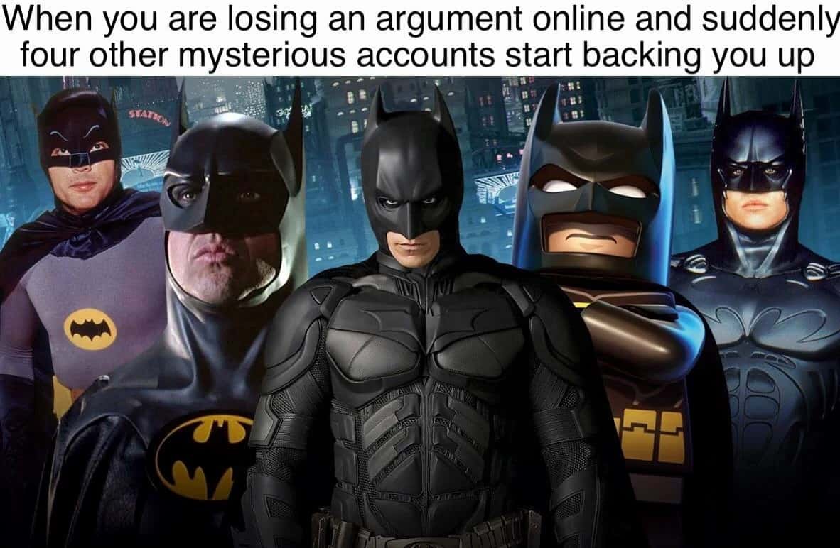 Batman multiverse meme about mysterious accounts backing you up online
