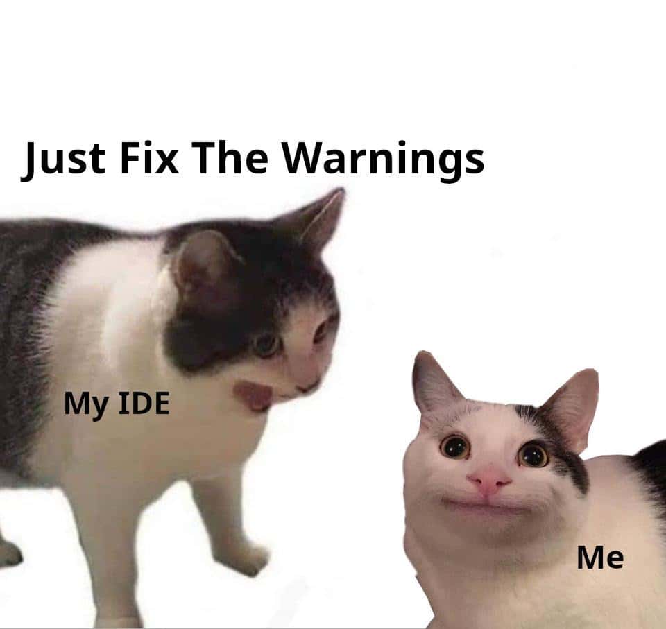 Why it empty meme ide telling me to just fix the warnings Why it empty meme ide telling me to just fix the warnings