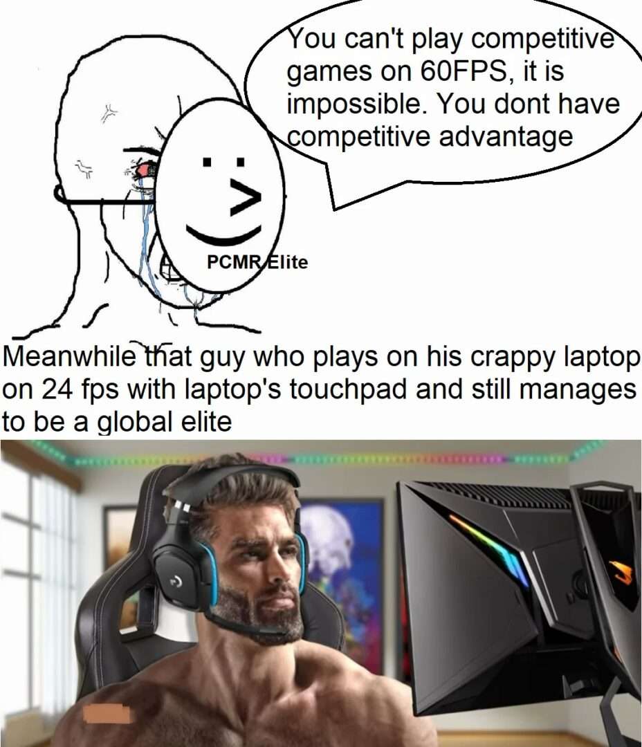 Funny gaming meme high fps vs low fps touchpad player