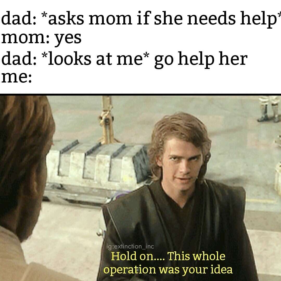 Anakin skywalker meme about dad passing work to kid