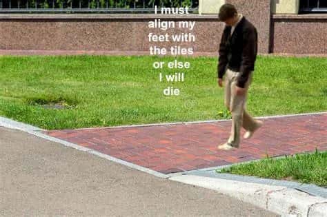Funny OCD Meme: Aligning Feet With Sidewalk Tiles or Else I'll Die