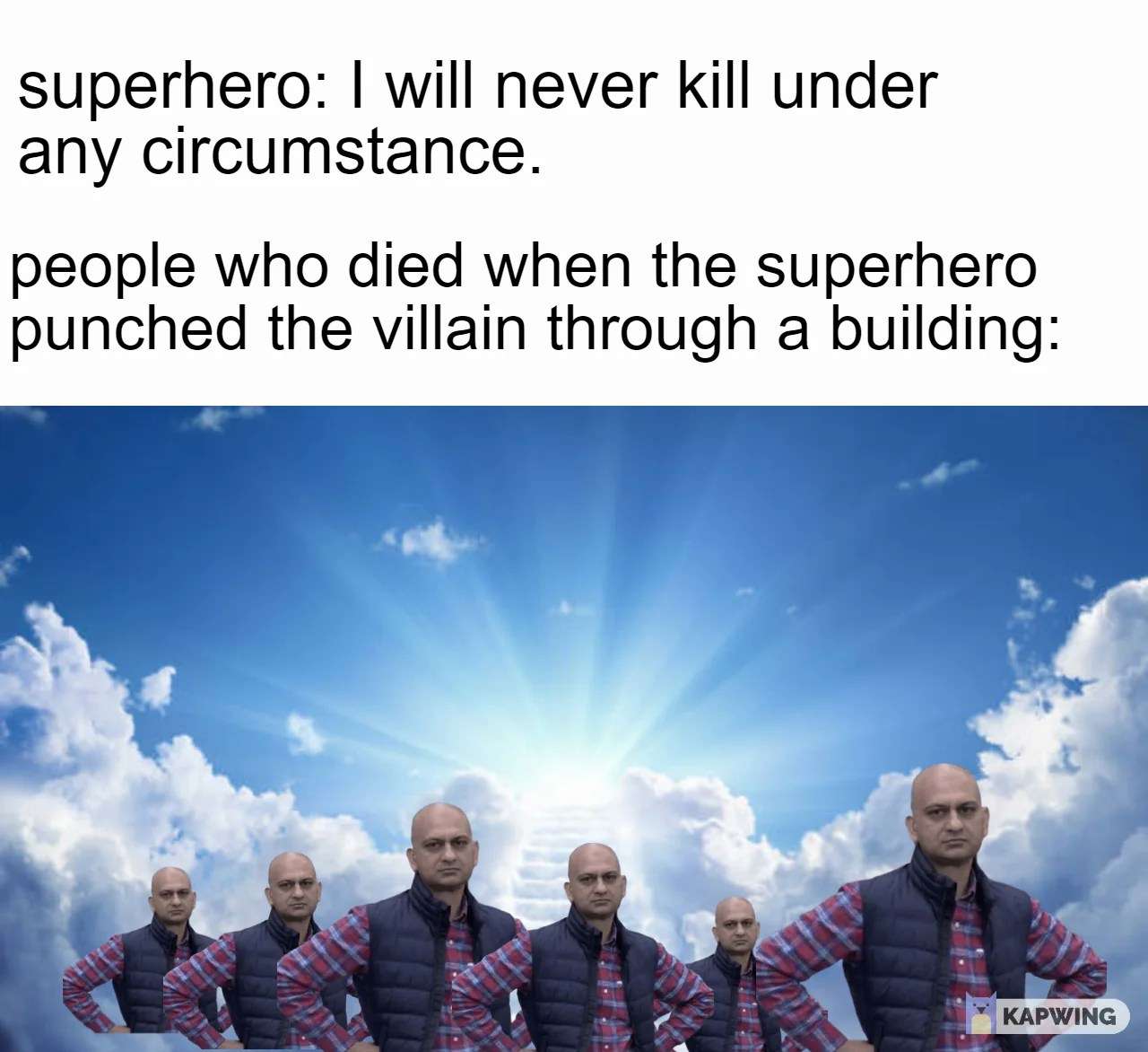 Superhero Logic Meme: Hero Swears No Kill, Punch Kills Many